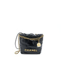 Chanel Mini 22 Bag Shiny Calfskin Black Brushed  (Microchip)