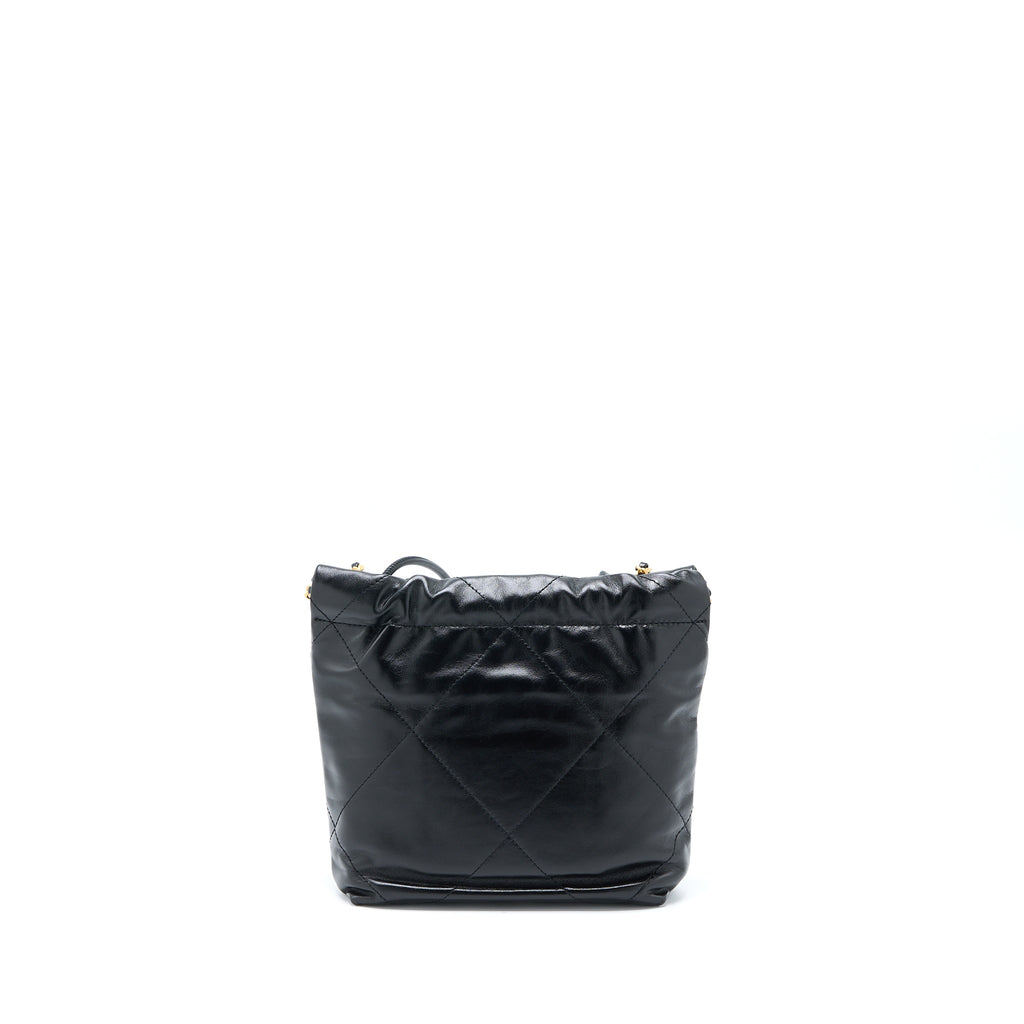 Chanel Mini 22 Bag Shiny Calfskin Black Brushed  (Microchip)