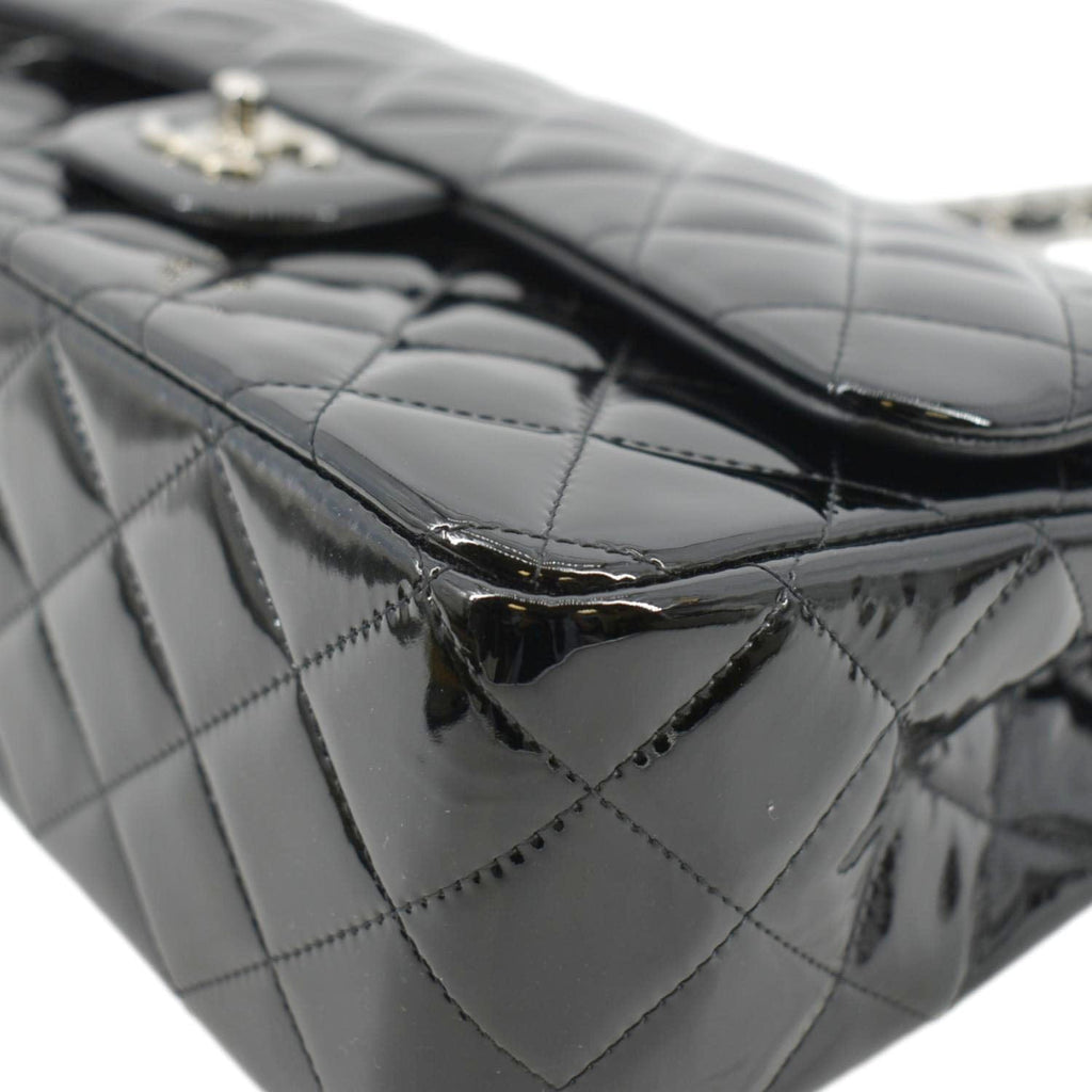 CHANEL Classic Medium Double Flap Patent Leather Shoulder Bag Black