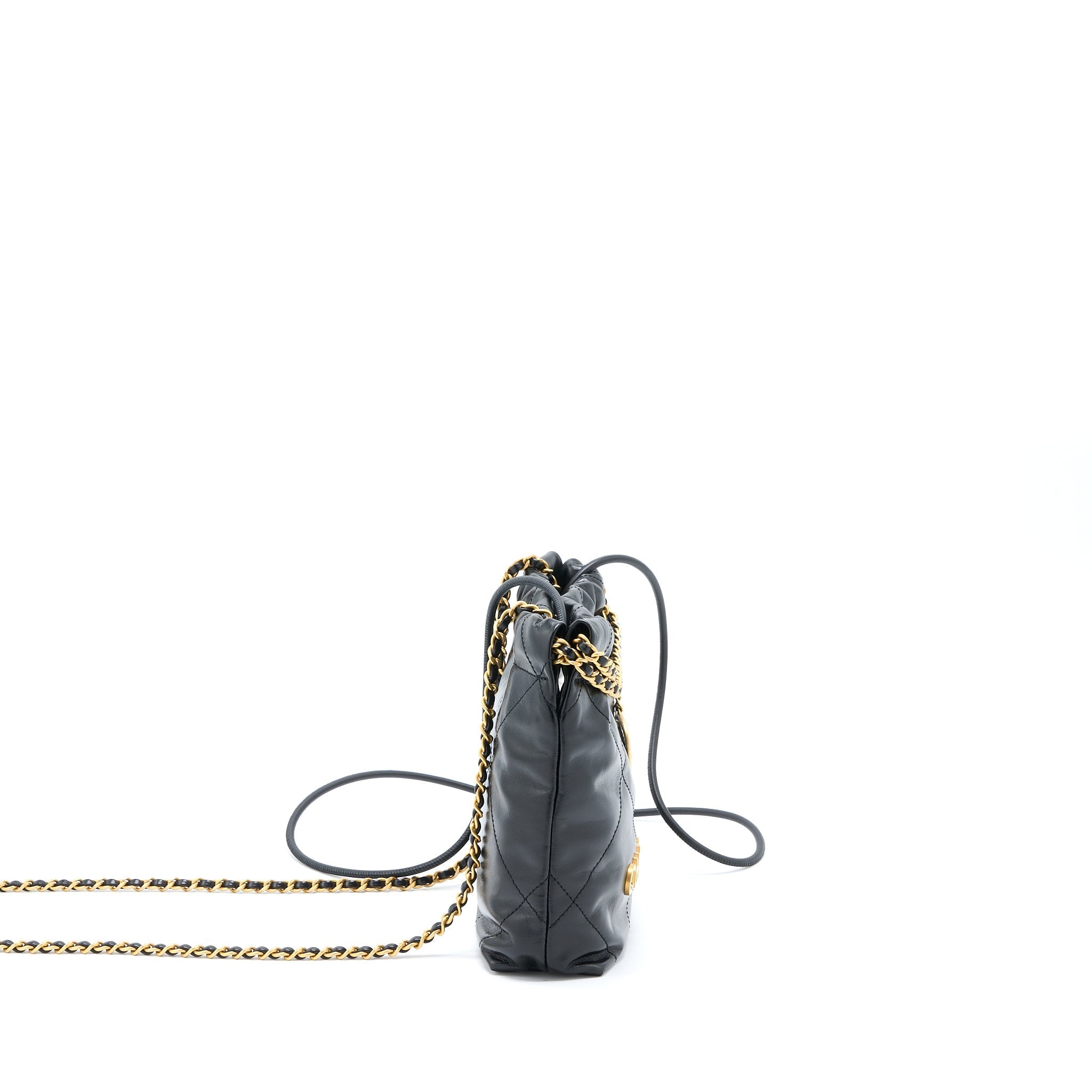 Chanel Mini 22 Bag Shiny Calfskin Black Brushed  (Microchip)