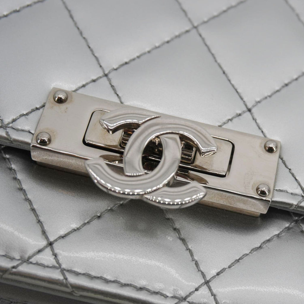 CHANEL Golden Class Quilted Leather Wallet on Chain Bag Silver
