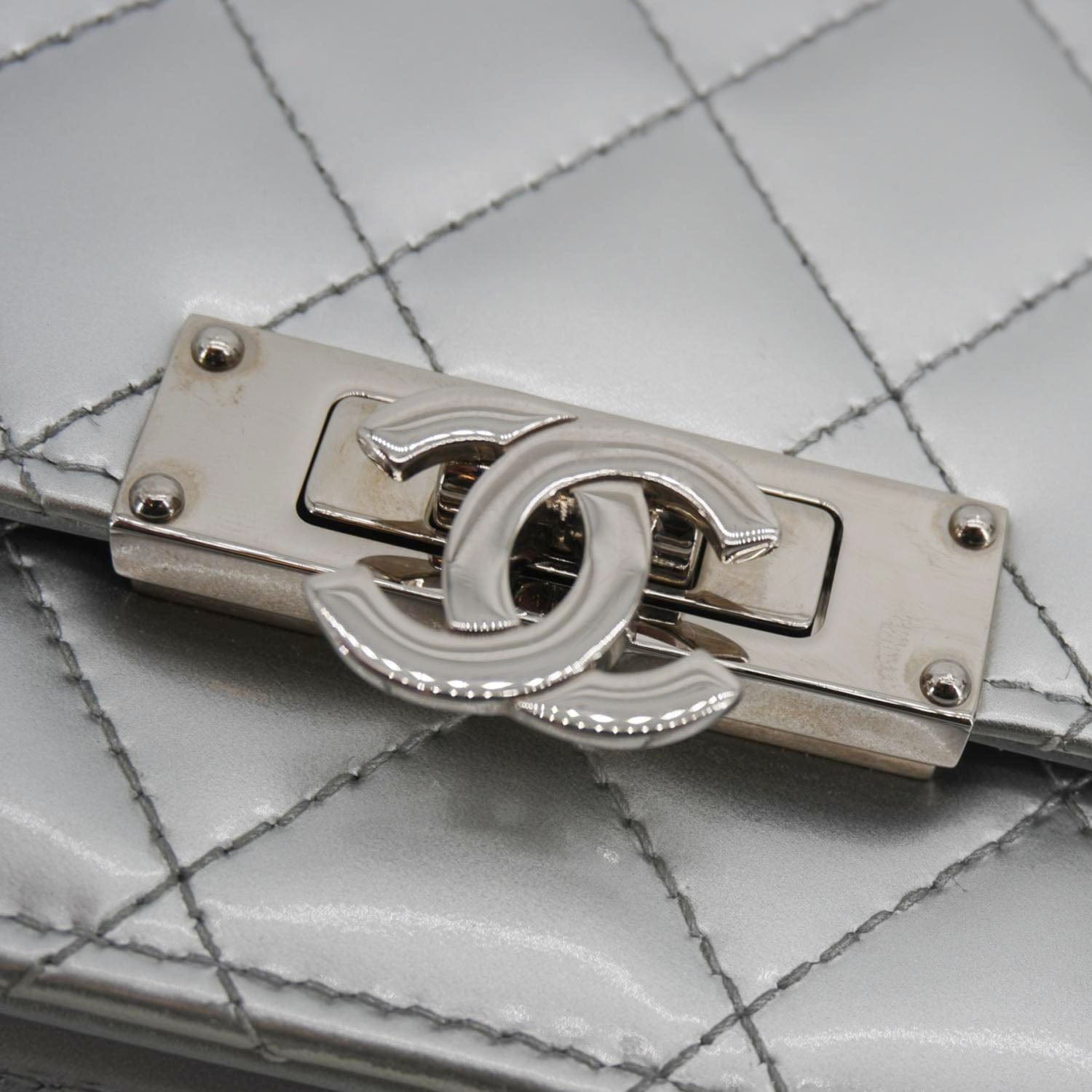 CHANEL Golden Class Quilted Leather Wallet on Chain Bag Silver
