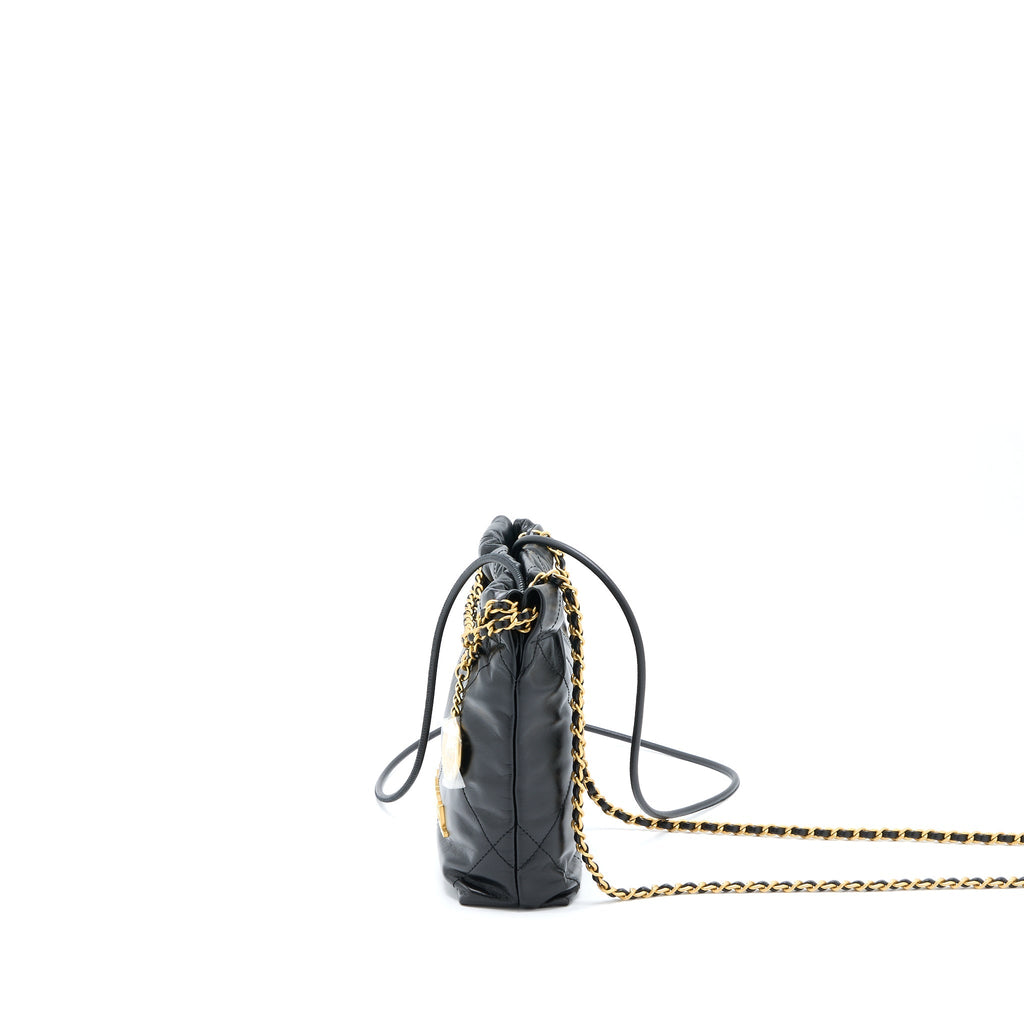 Chanel Mini 22 Bag Shiny Calfskin Black Brushed  (Microchip)