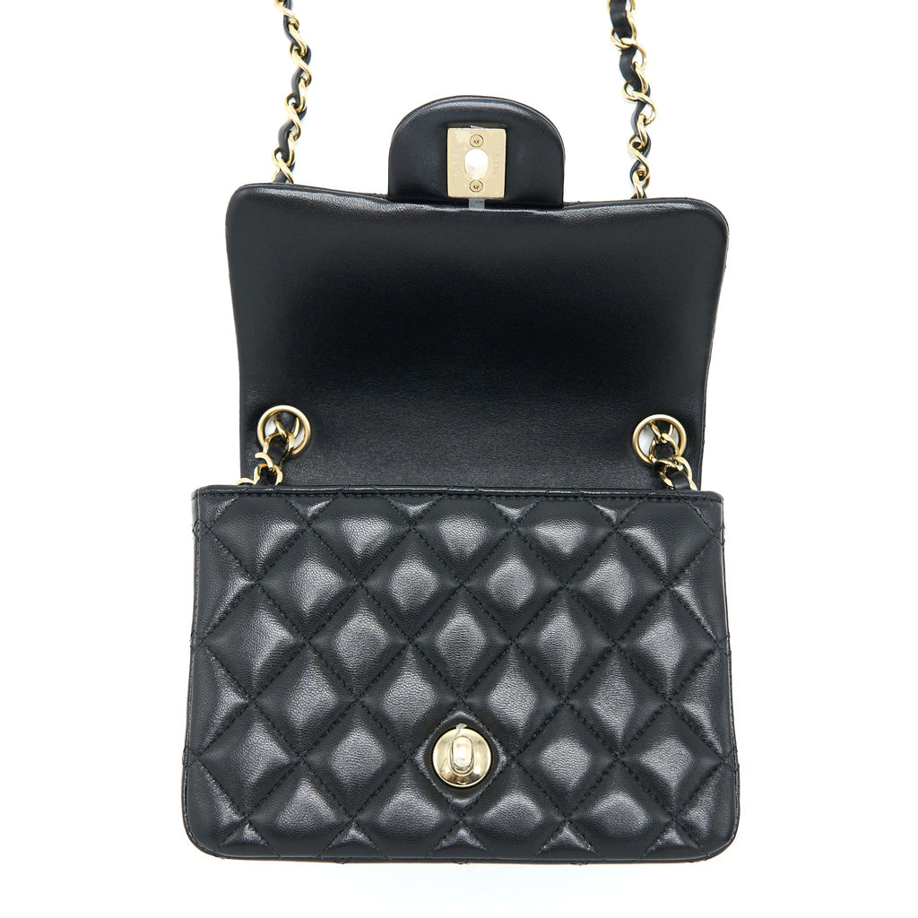 Chanel Classic Mini Square Flap Bag Lambskin Black L (Microchip)