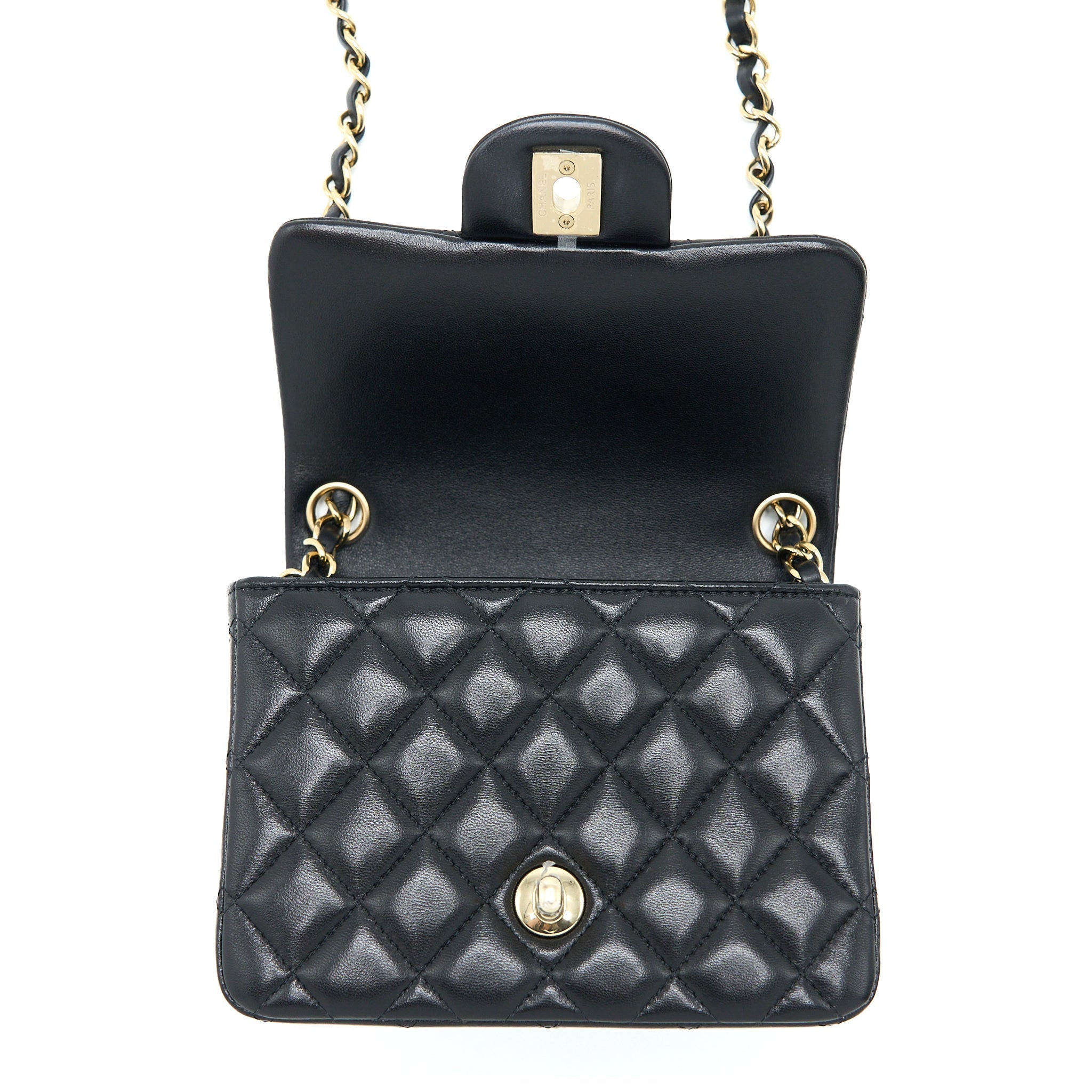 Chanel Classic Mini Square Flap Bag Lambskin Black L (Microchip)