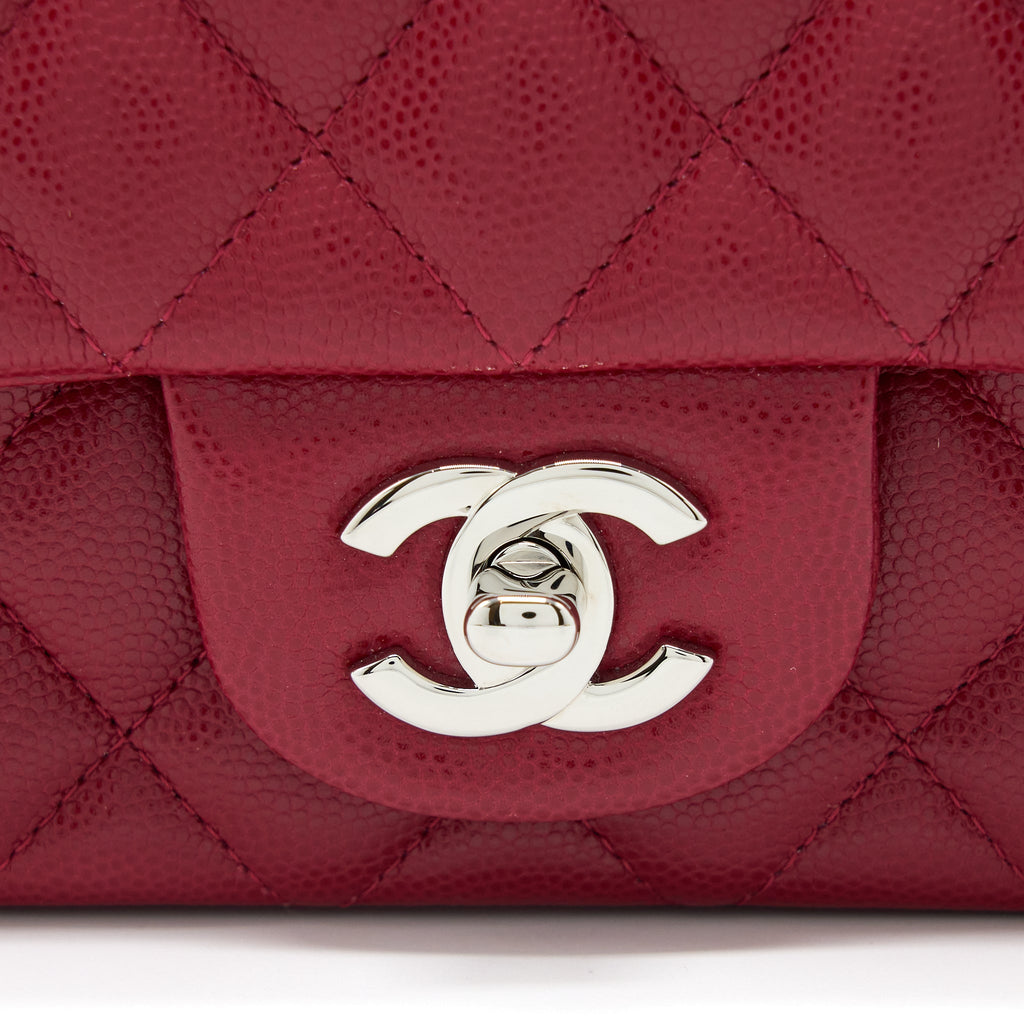Chanel 18B Classic Mini Rectangular Flap Bag Caviar Dark Pink
