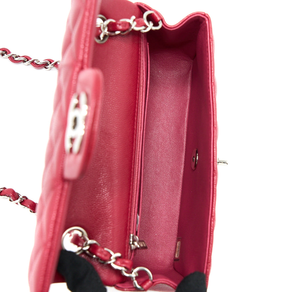 Chanel 18B Classic Mini Rectangular Flap Bag Caviar Dark Pink