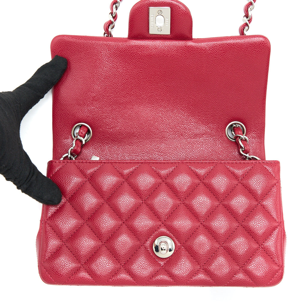 Chanel 18B Classic Mini Rectangular Flap Bag Caviar Dark Pink