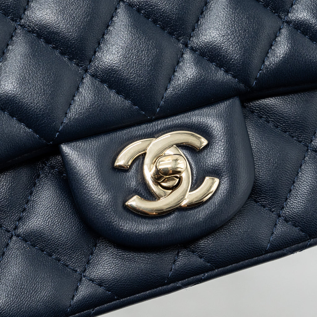Chanel Classic Mini Square Flap Bag Lambskin Dark Blue L