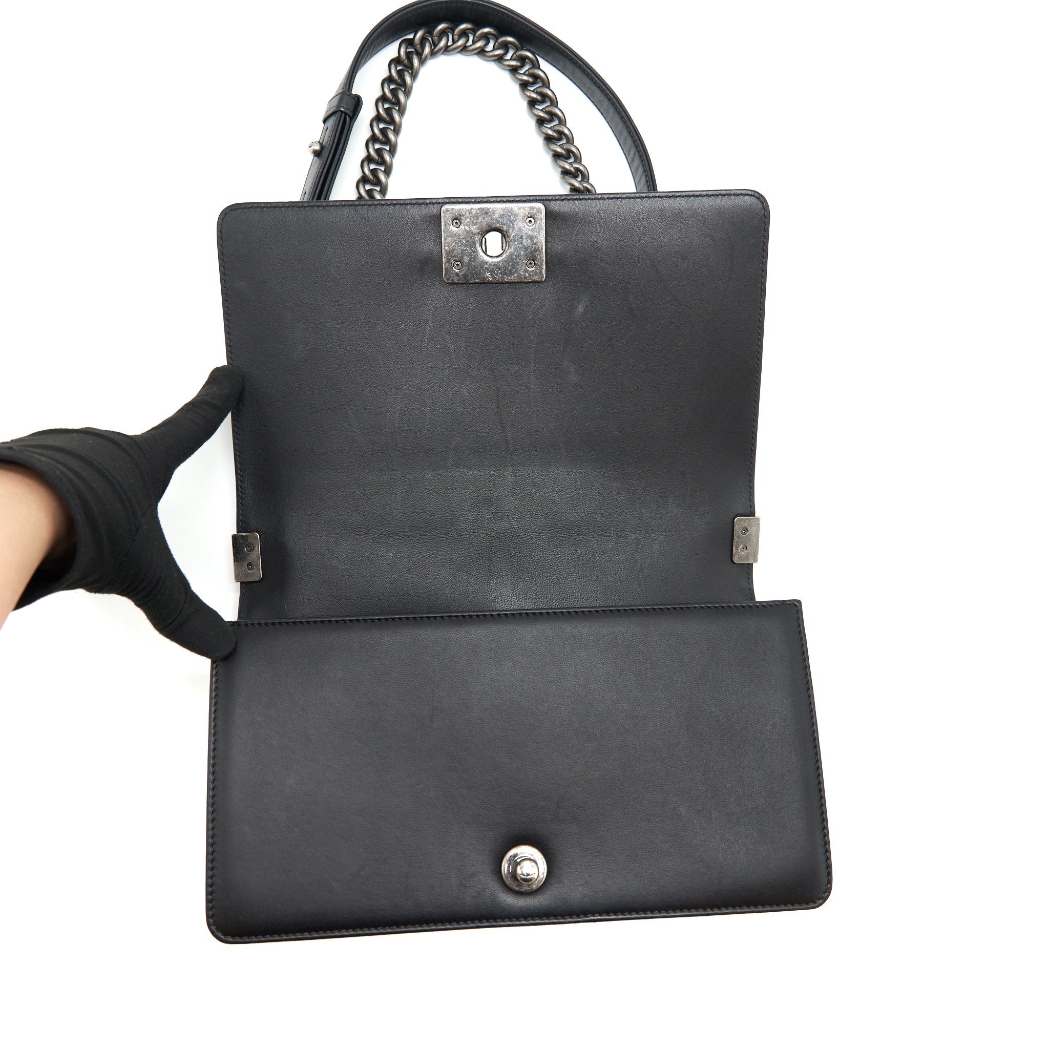 Chanel medium boy black Lambskin Ruthenium