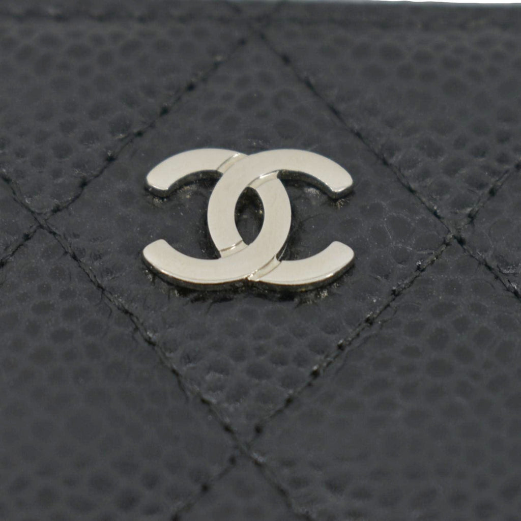 CHANEL Zip Around small Quilted Caviar Leather Wallet Black