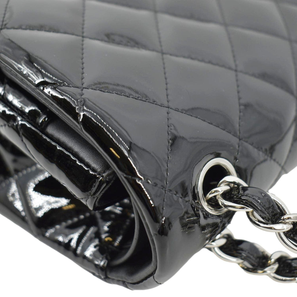 CHANEL Classic Medium Double Flap Patent Leather Shoulder Bag Black