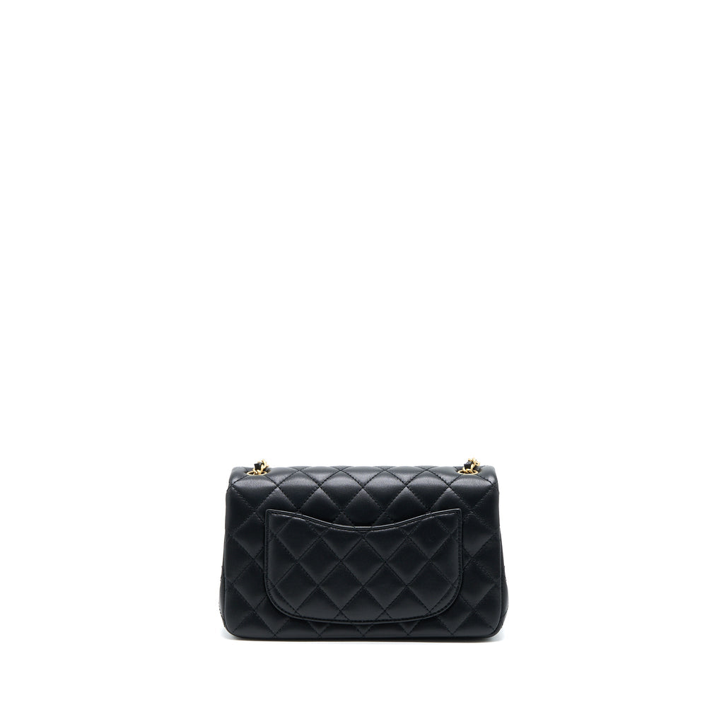 Chanel 23C Pearl Crush Mini Rectangular Flap Bag Lambskin Black Brushed  (Microchip)