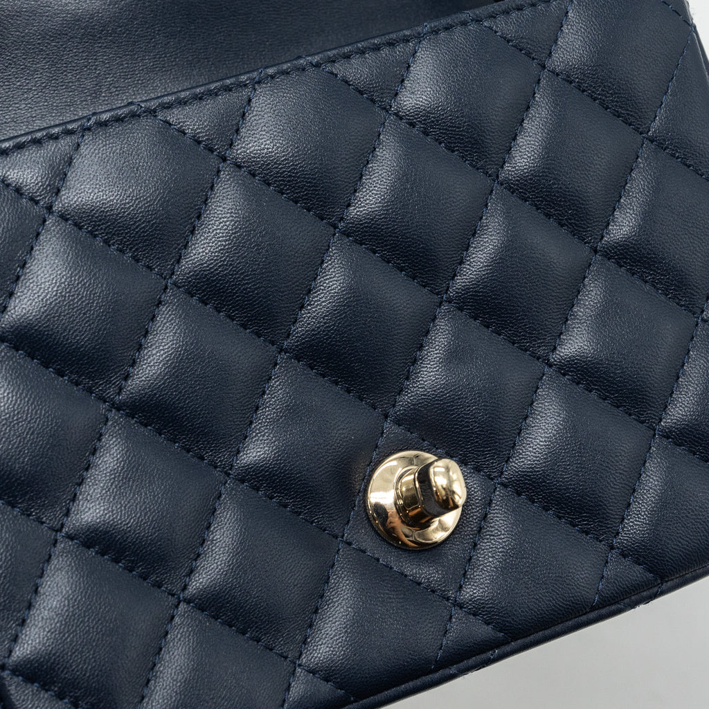 Chanel Classic Mini Square Flap Bag Lambskin Dark Blue L