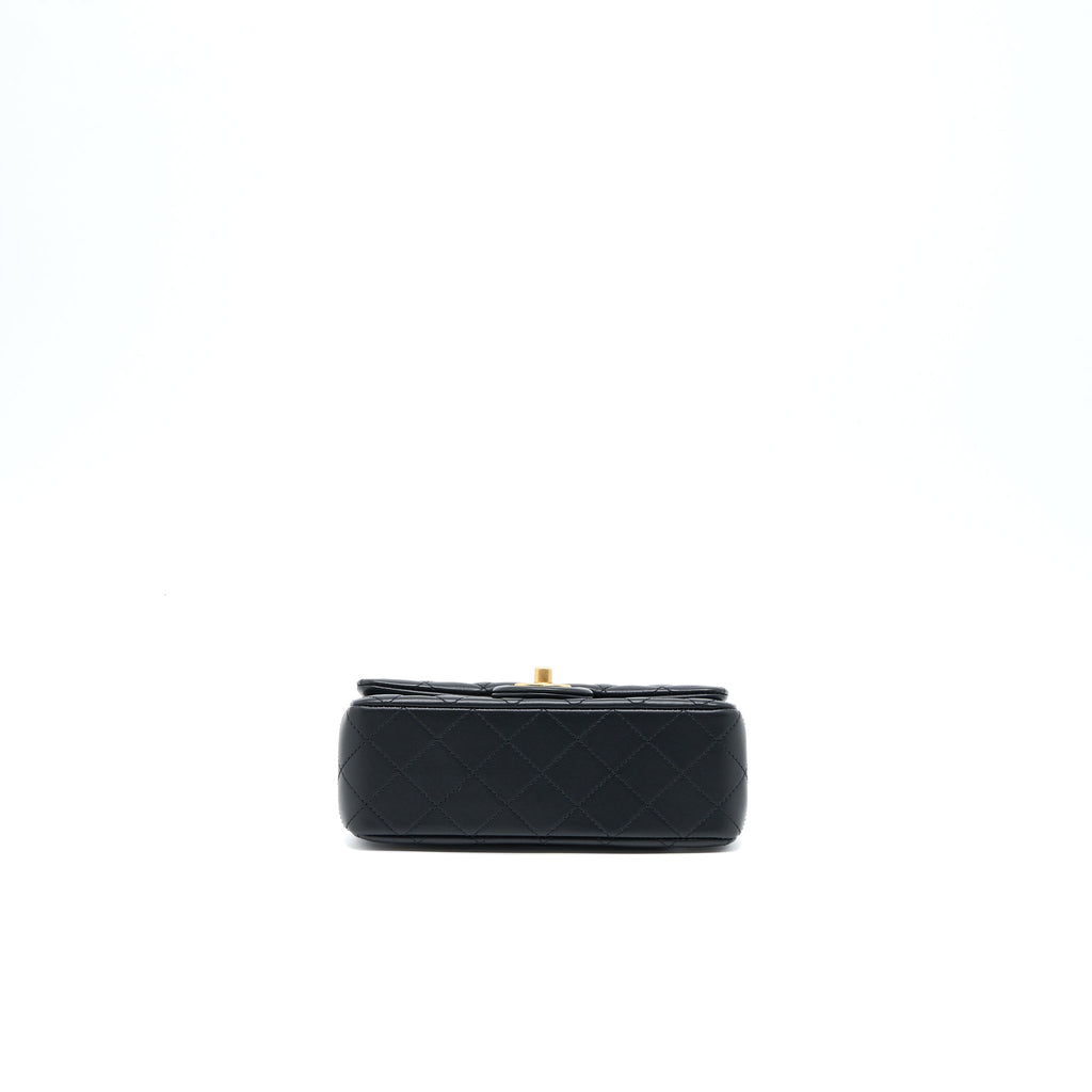 Chanel 23C Pearl Crush Mini Rectangular Flap Bag Lambskin Black Brushed  (Microchip)