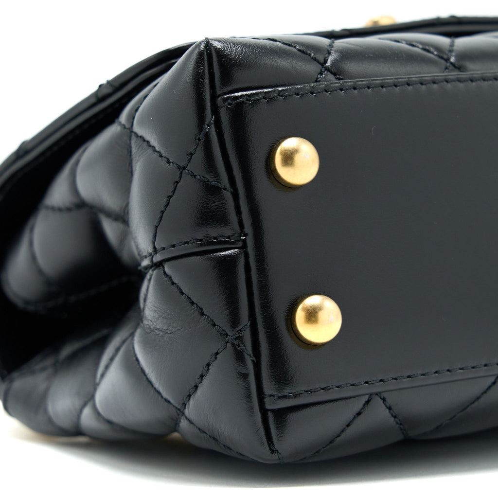 Chanel 22A Mini Coco Handle with Detailed Letter Handle Calfskin Black Brushed  (Microchip)