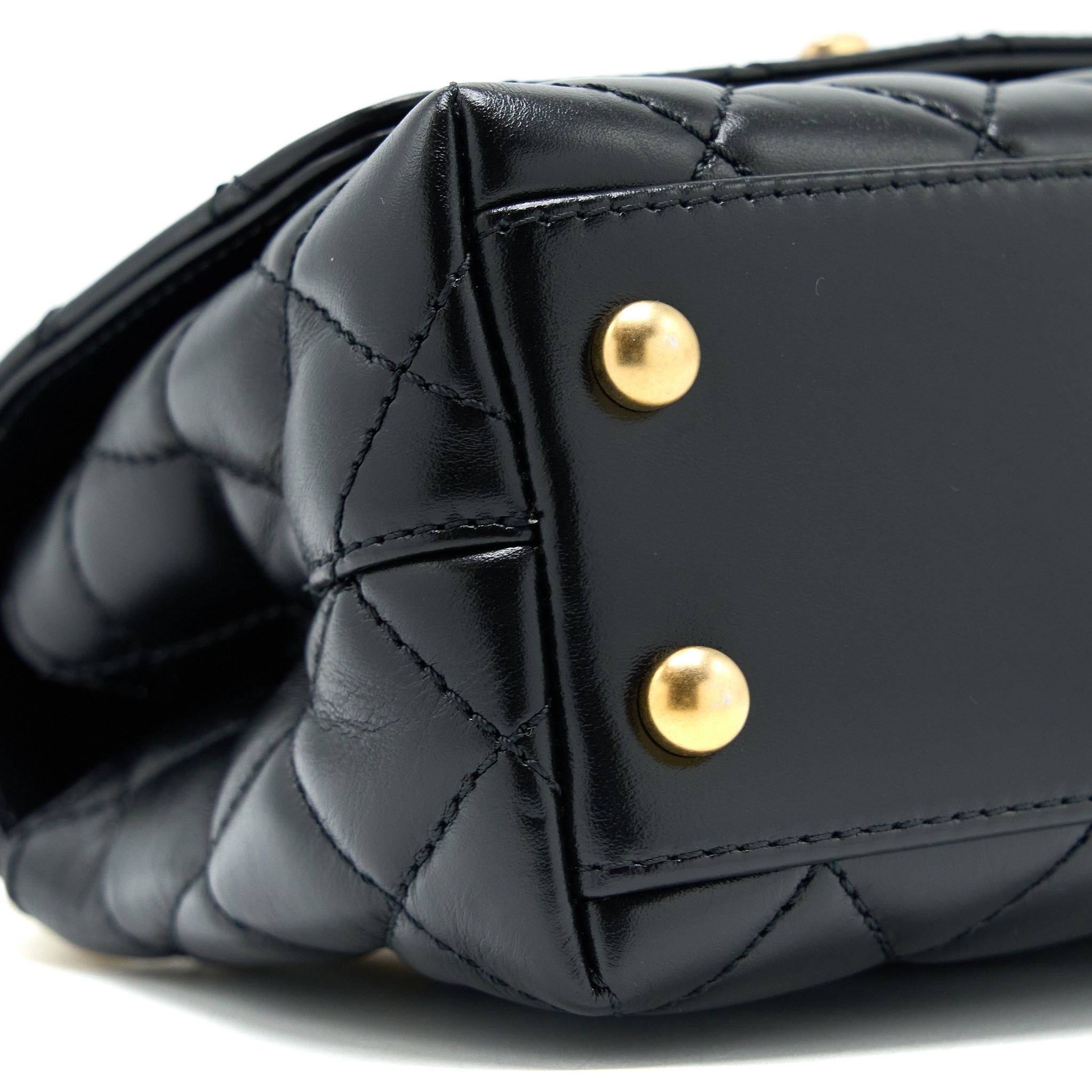 Chanel 22A Mini Coco Handle with Detailed Letter Handle Calfskin Black Brushed  (Microchip)