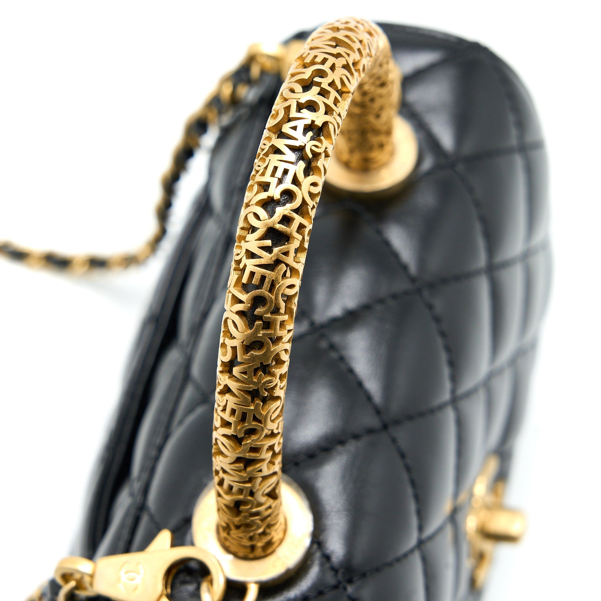 Chanel 22A Mini Coco Handle with Detailed Letter Handle Calfskin Black Brushed  (Microchip)
