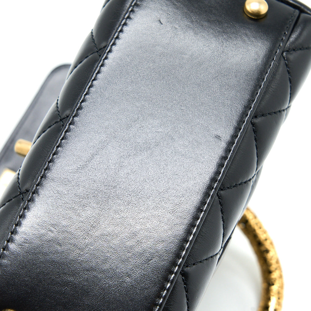 Chanel 22A Mini Coco Handle with Detailed Letter Handle Calfskin Black Brushed  (Microchip)