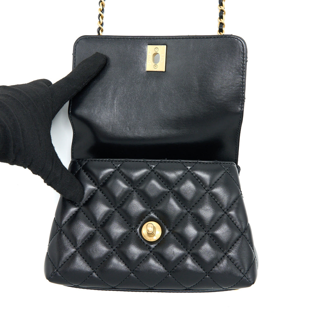 Chanel 22A Mini Coco Handle with Detailed Letter Handle Calfskin Black Brushed  (Microchip)