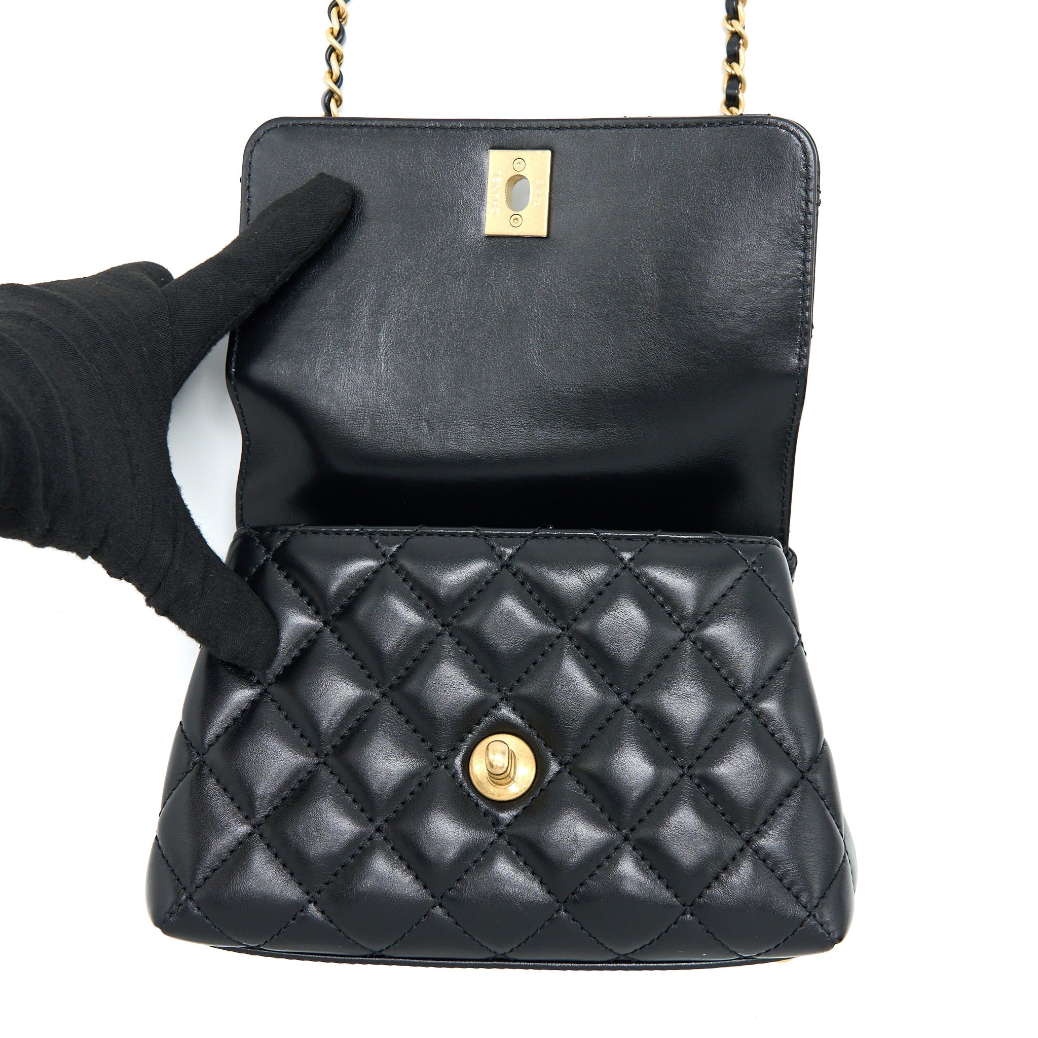 Chanel 22A Mini Coco Handle with Detailed Letter Handle Calfskin Black Brushed  (Microchip)