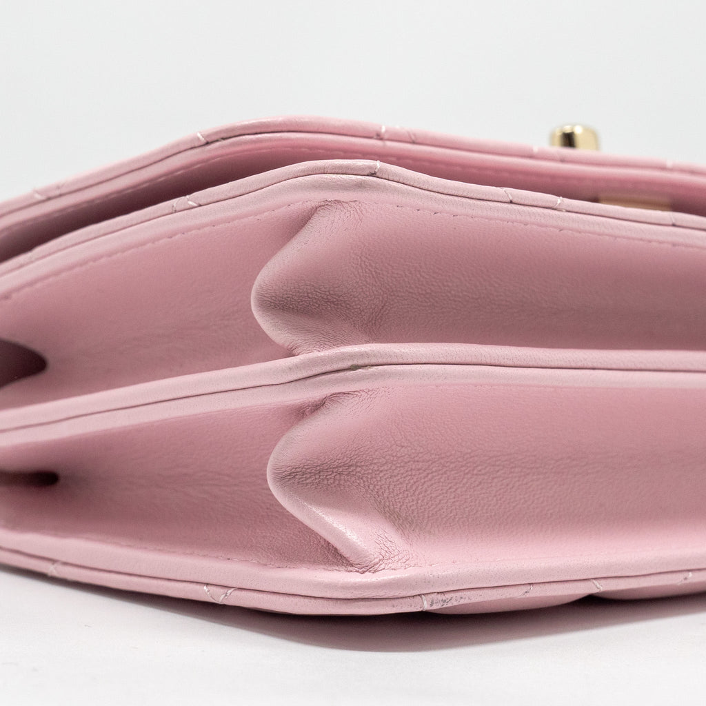 Chanel Pearl Detailed Top Handel Wallet On Chain Lambskin Pink L (Microchip)