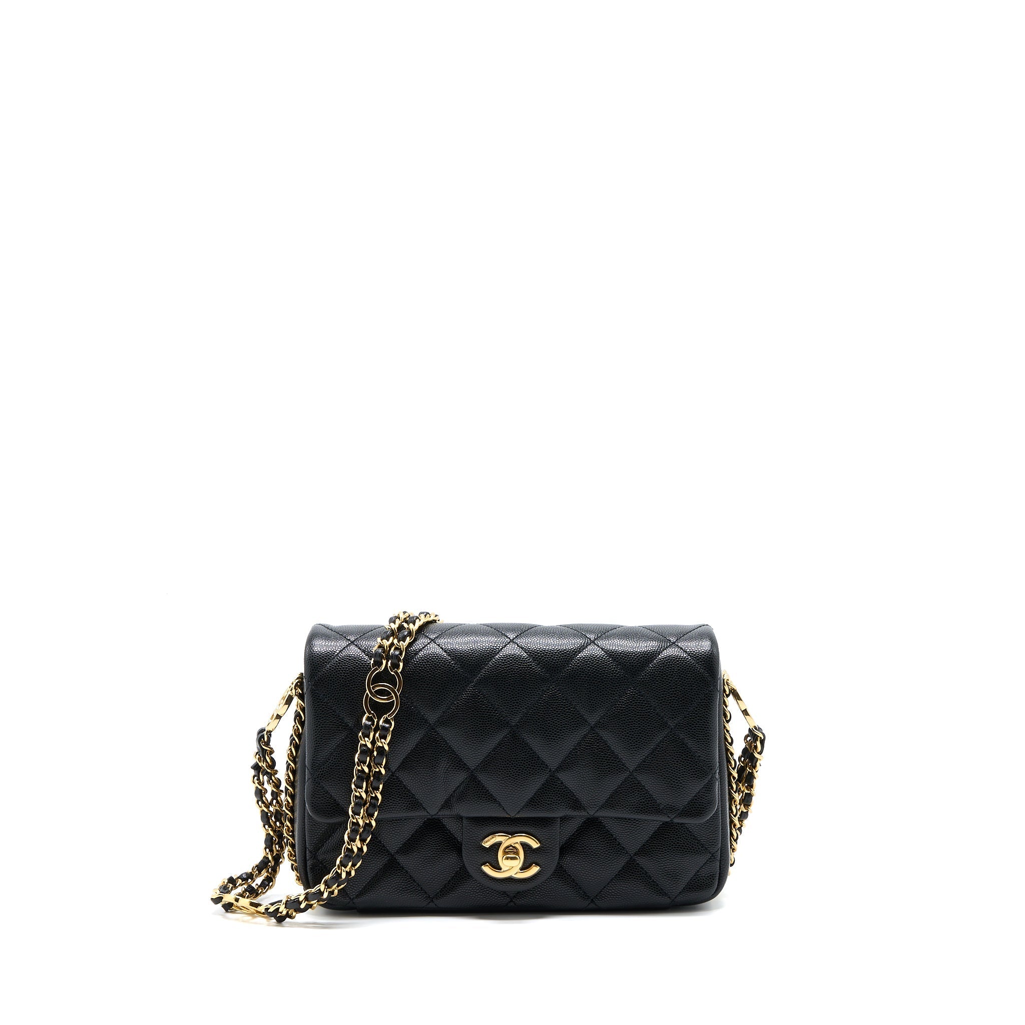 Chanel 23C Mini Flap Bag With CC Logo Chain Grained Calfskin Black  (Microchip)