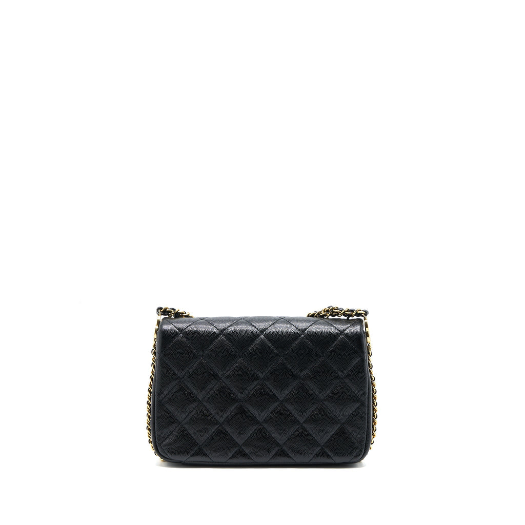 Chanel 23C Mini Flap Bag With CC Logo Chain Grained Calfskin Black  (Microchip)