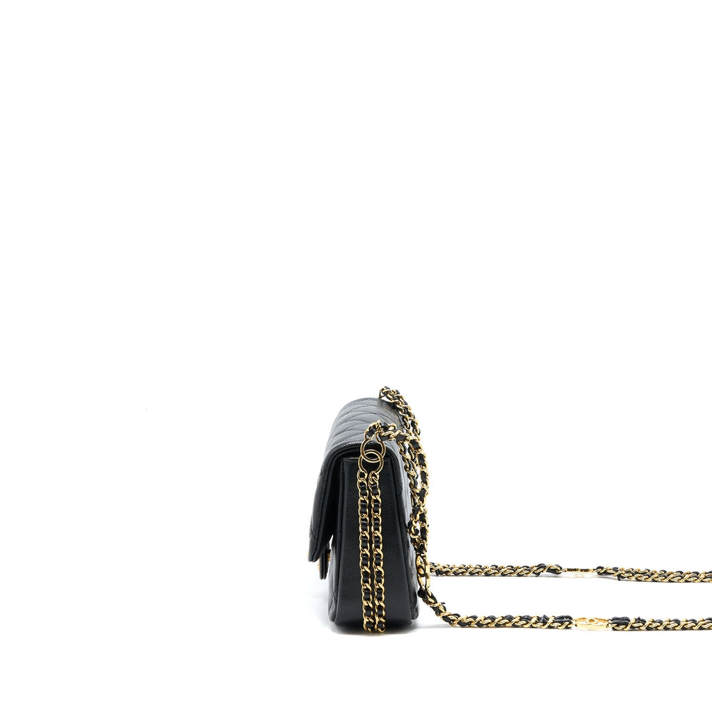 Chanel 23C Mini Flap Bag With CC Logo Chain Grained Calfskin Black  (Microchip)