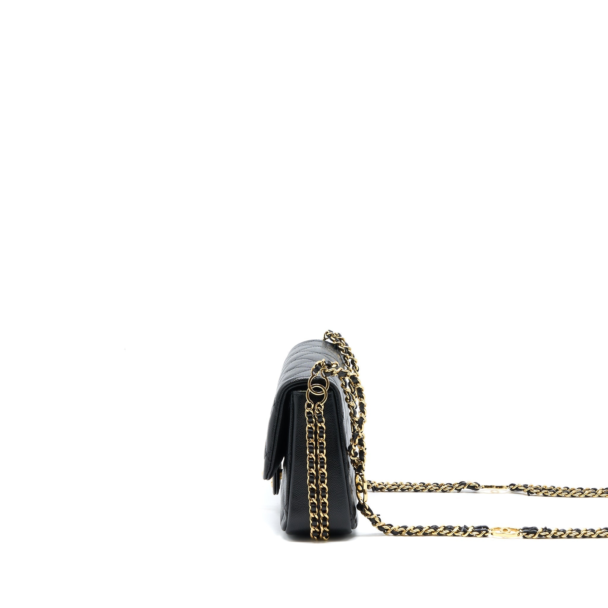 Chanel 23C Mini Flap Bag With CC Logo Chain Grained Calfskin Black  (Microchip)