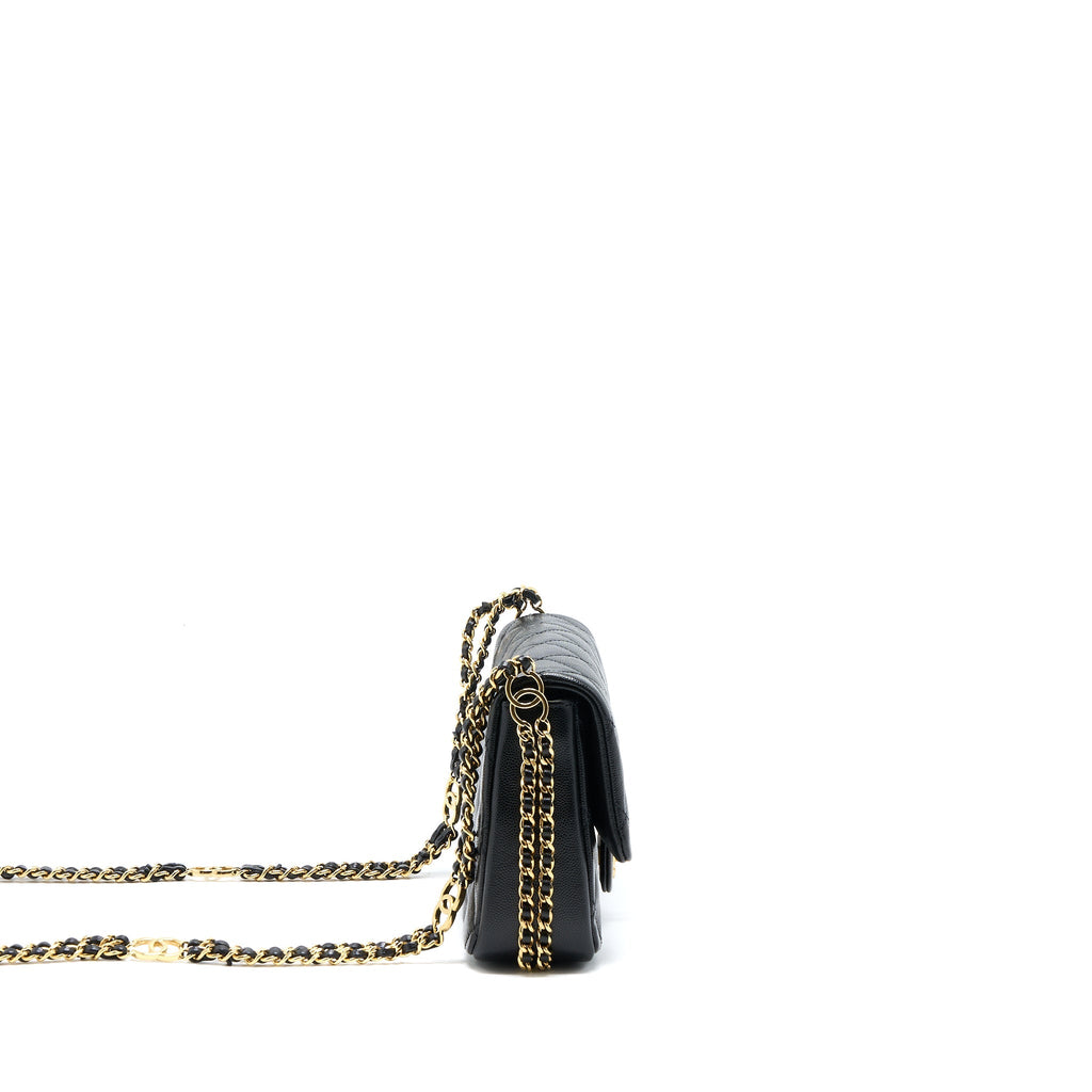 Chanel 23C Mini Flap Bag With CC Logo Chain Grained Calfskin Black  (Microchip)