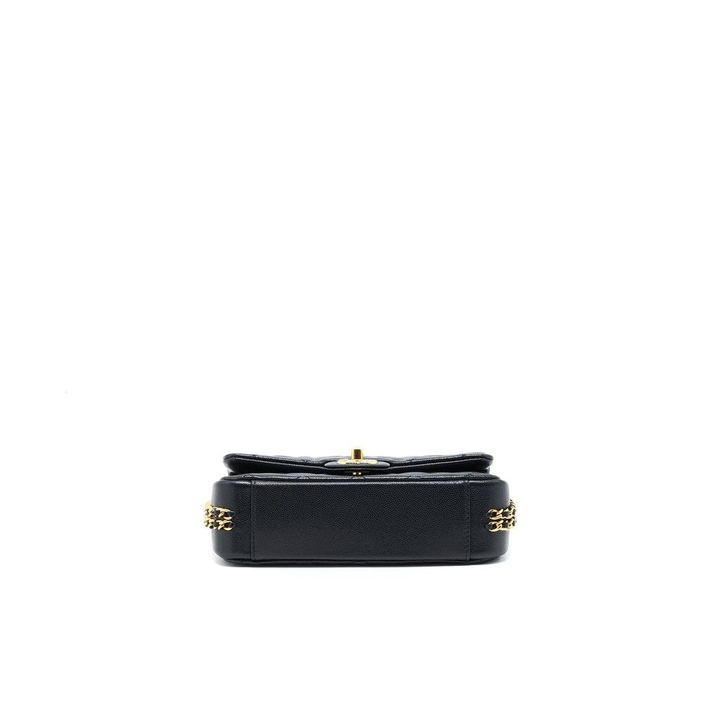 Chanel 23C Mini Flap Bag With CC Logo Chain Grained Calfskin Black  (Microchip)