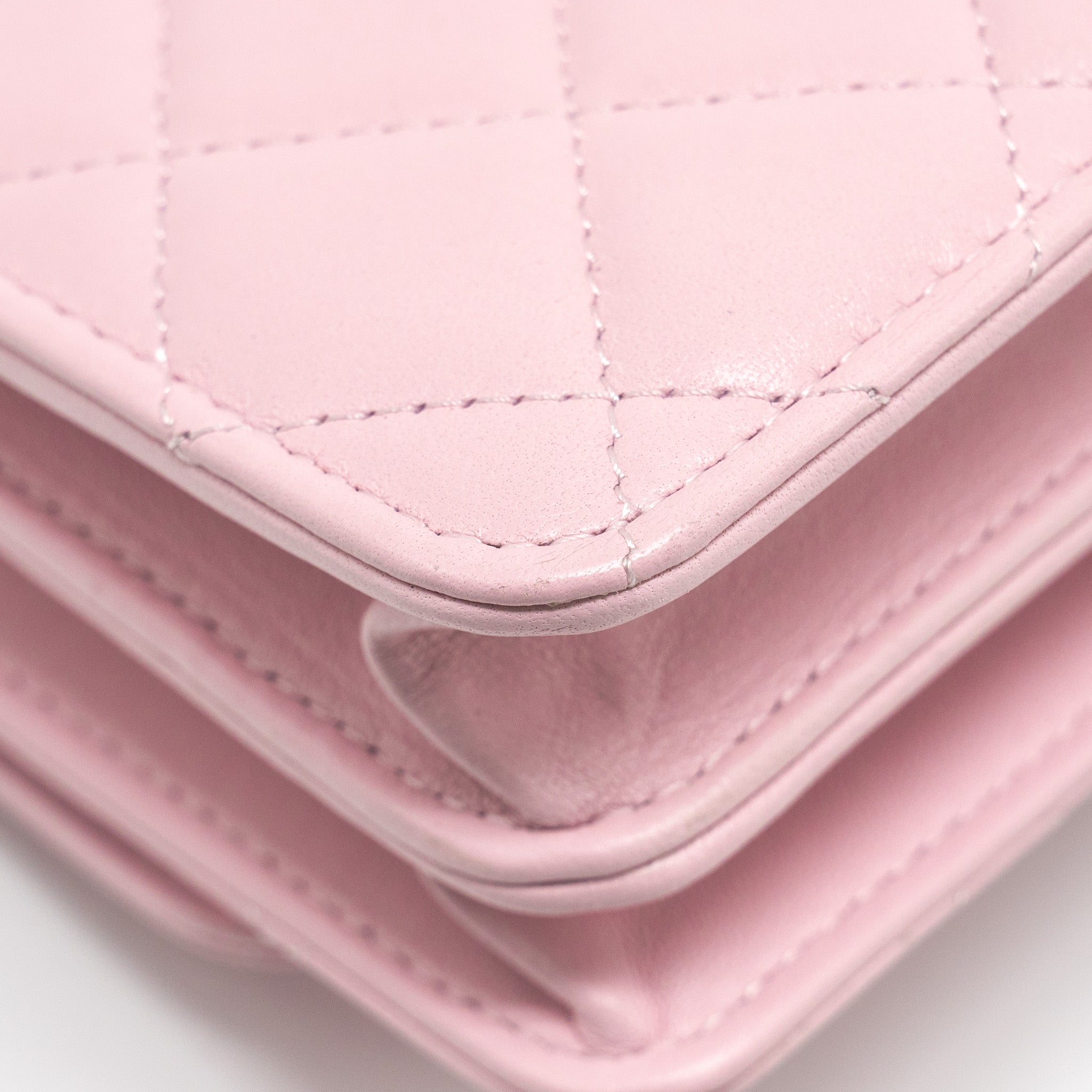Chanel Pearl Detailed Top Handel Wallet On Chain Lambskin Pink L (Microchip)