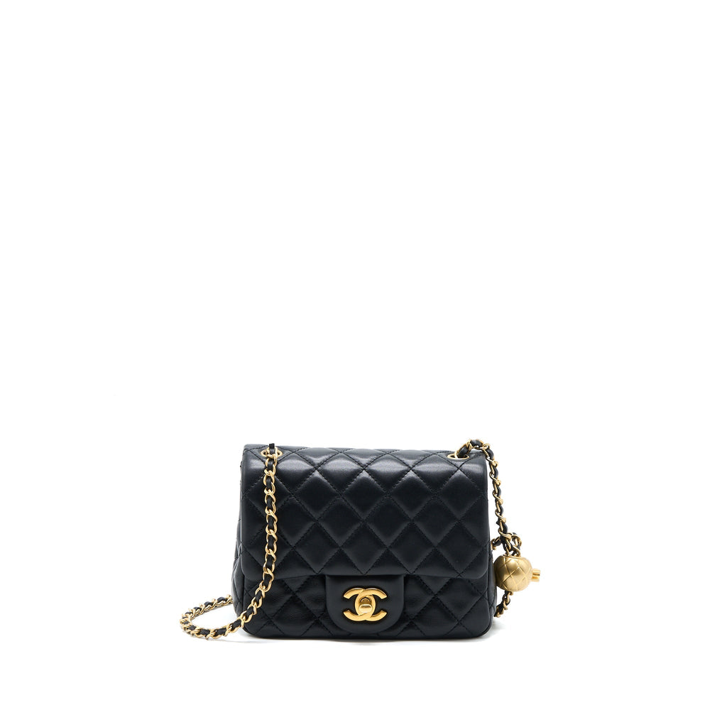 Chanel Pearl Crush Mini Square Lambskin Black Brushed  (Microchip)