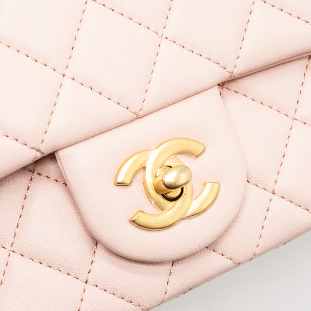 Chanel 23K pearl crush mini rectangular flap bag lambskin light pink  (Microchip)