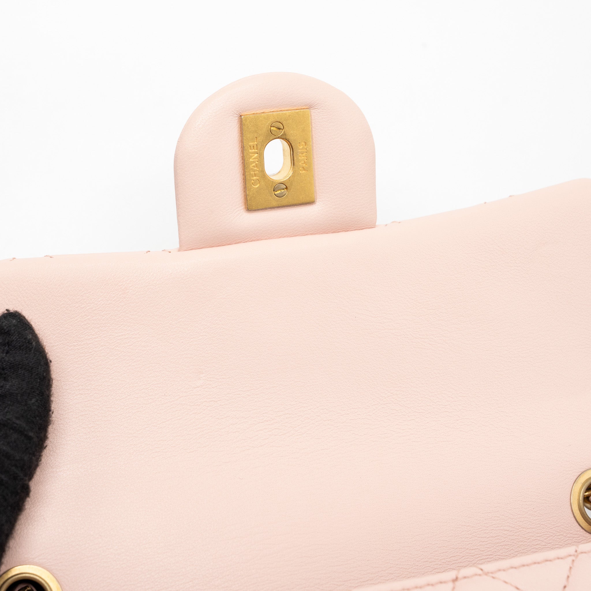 Chanel 23K pearl crush mini rectangular flap bag lambskin light pink  (Microchip)
