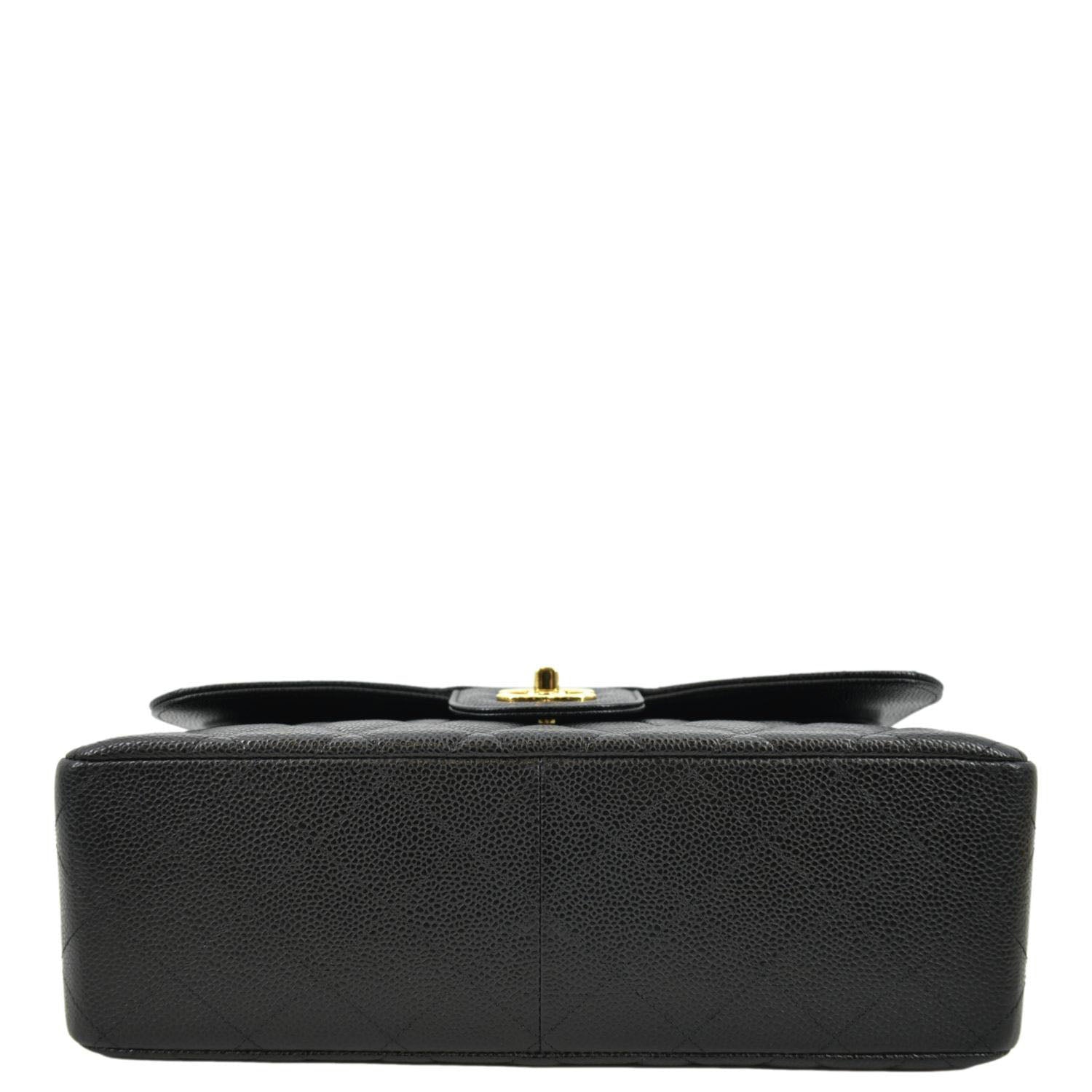 CHANEL Classic Jumbo Double Flap Quilted Caviar Leather Crossbody Bag Black