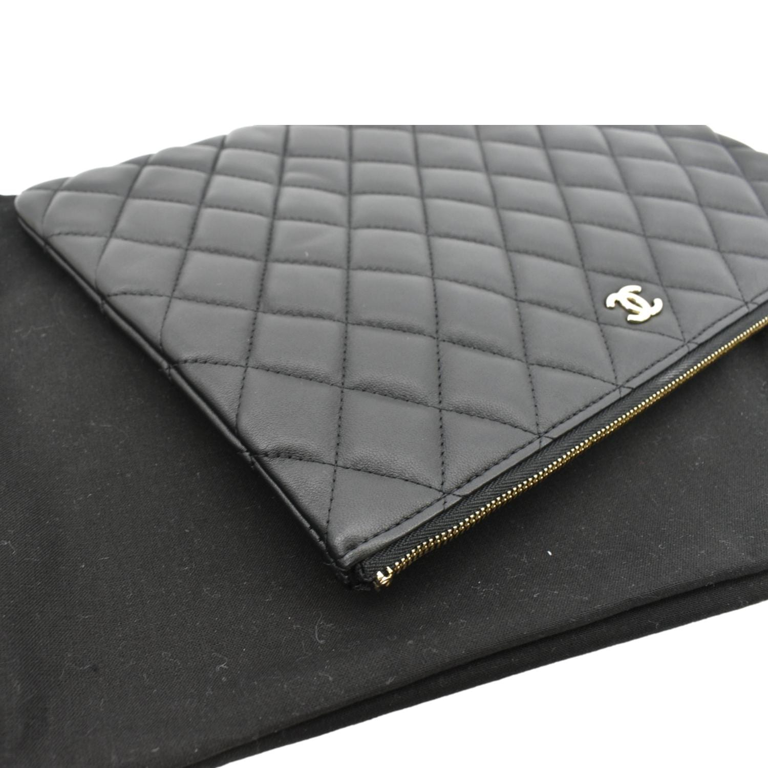 CHANEL O-Case Quilted Lambskin Leather Zip Pouch Black