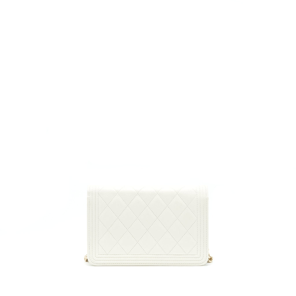 Chanel Boy Wallet On Chain Caviar White L