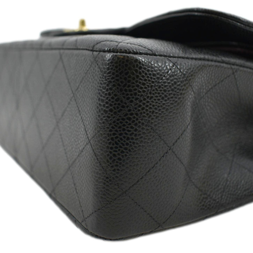CHANEL Classic Jumbo Double Flap Quilted Caviar Leather Crossbody Bag Black