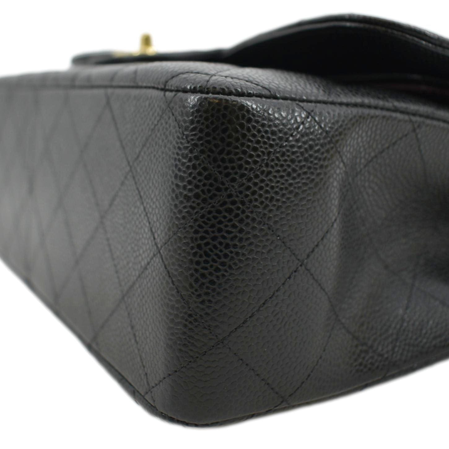 CHANEL Classic Jumbo Double Flap Quilted Caviar Leather Crossbody Bag Black