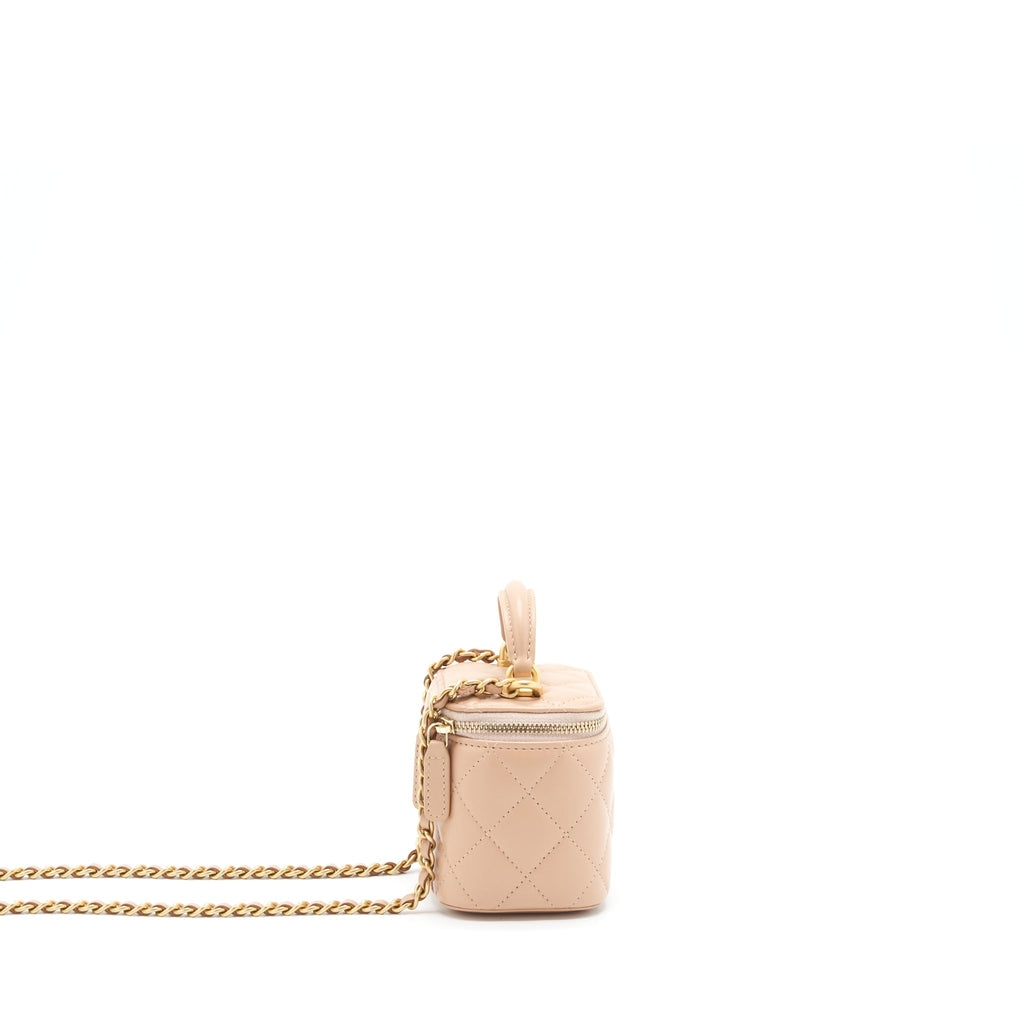 Chanel Top Handle Mini Vanity On Chain Lambskin Beige