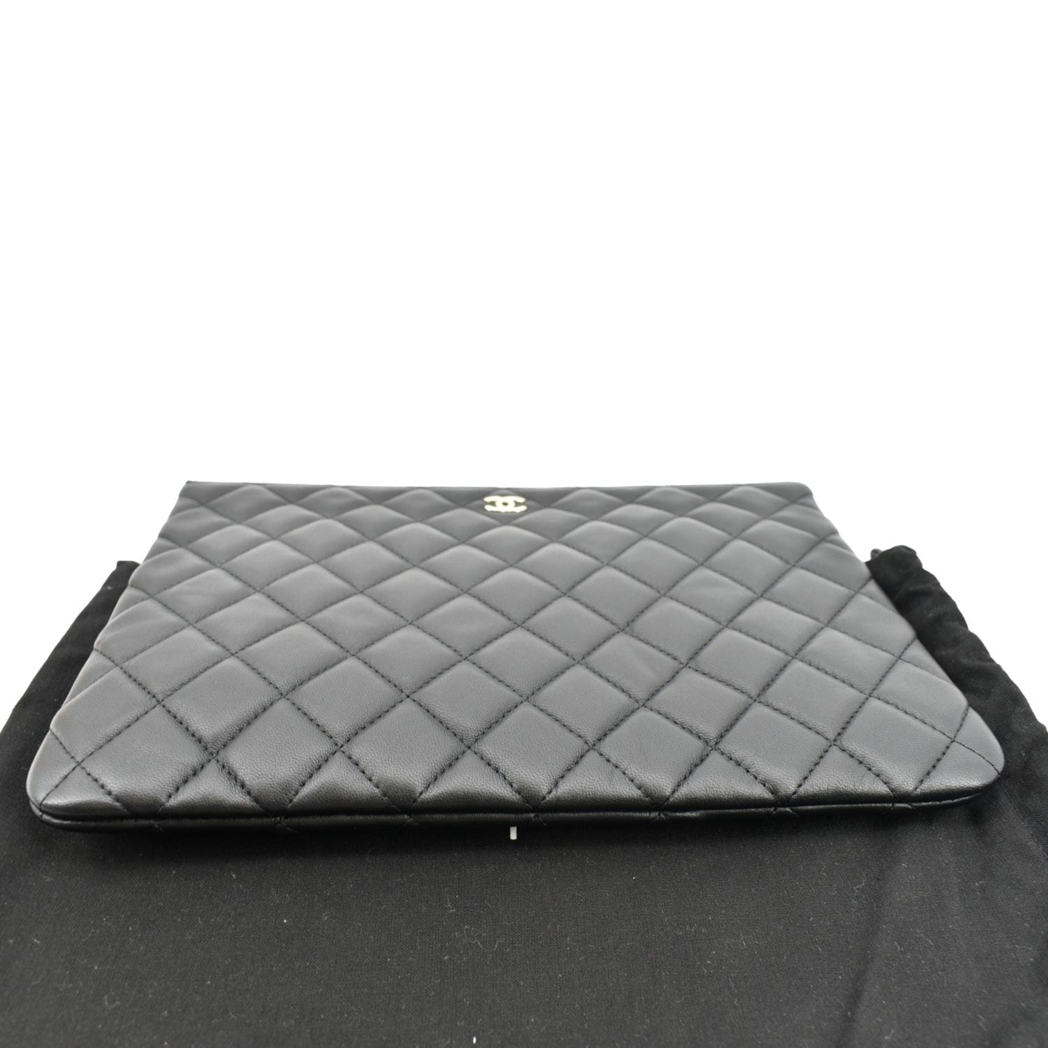 CHANEL O-Case Quilted Lambskin Leather Zip Pouch Black