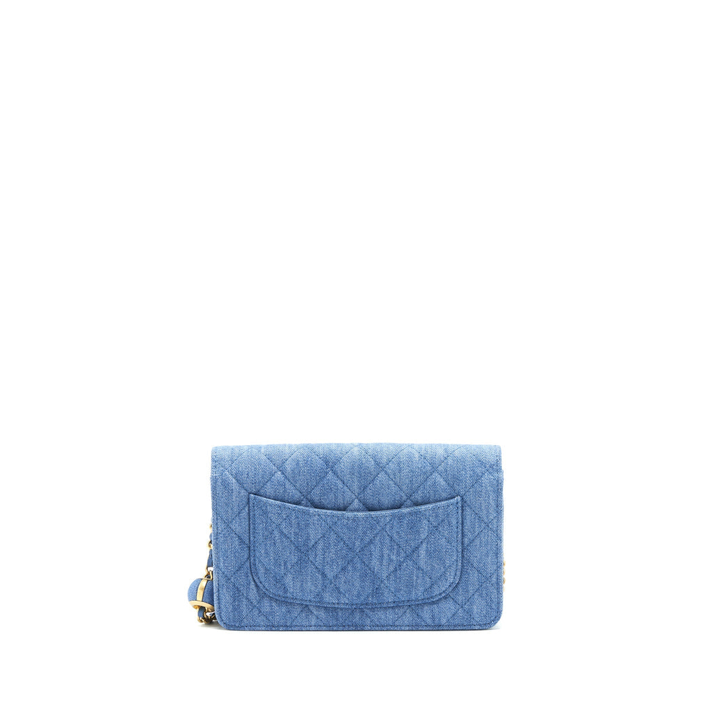 Chanel 22C Pearl Crush Wallet On Chain Denim