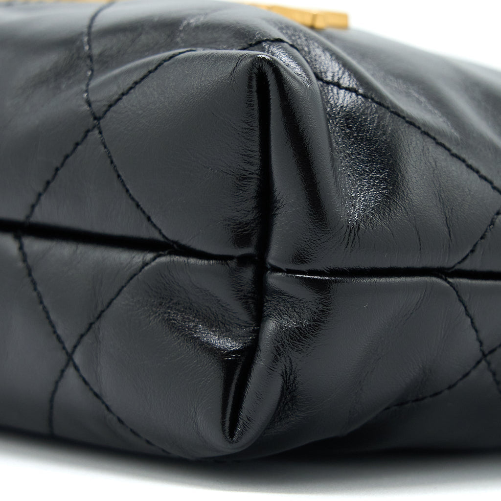Chanel Mini 22 Bag Shiny Calfskin Black Brushed  (Microchip)