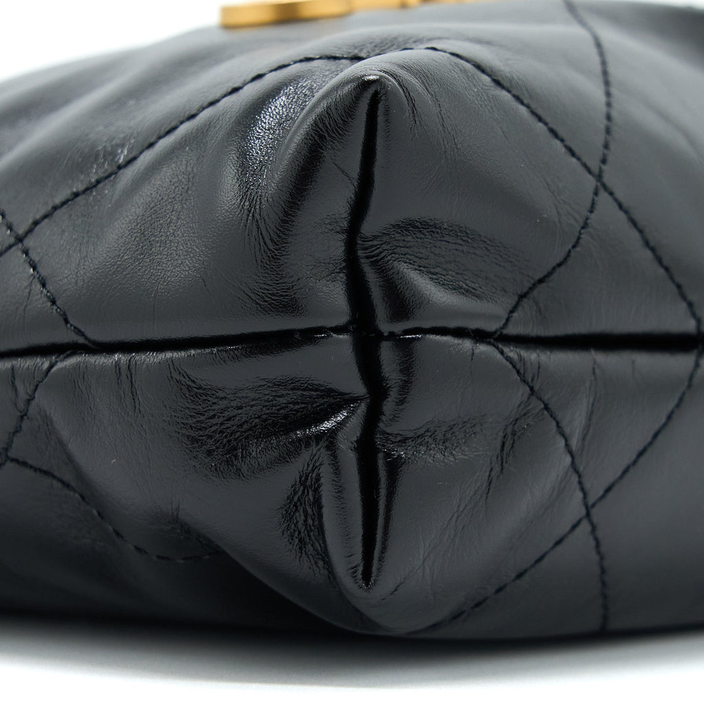 Chanel Mini 22 Bag Shiny Calfskin Black Brushed  (Microchip)