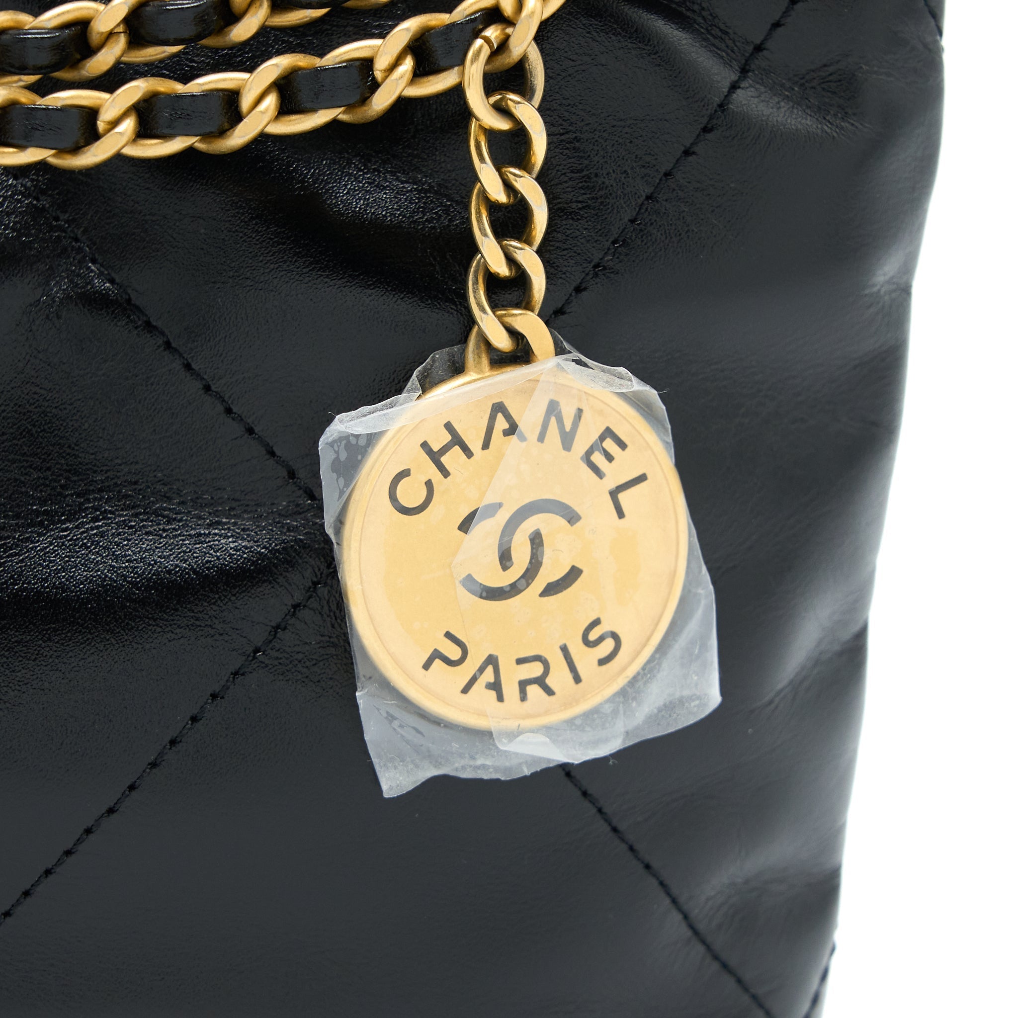 Chanel Mini 22 Bag Shiny Calfskin Black Brushed  (Microchip)