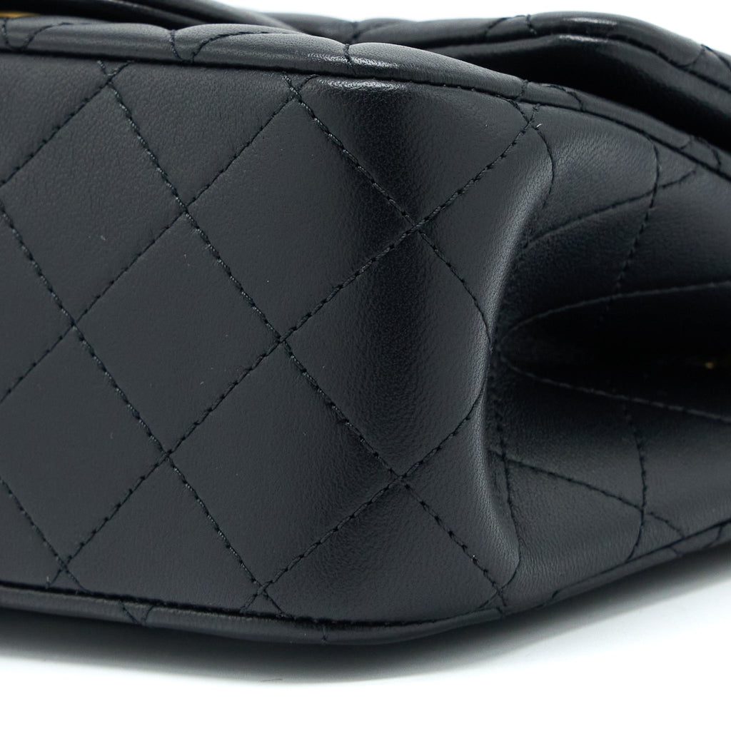 Chanel 23S Camellia Chain Mini Square Flap Bag Lambskin Black Brushed  (Microchip)