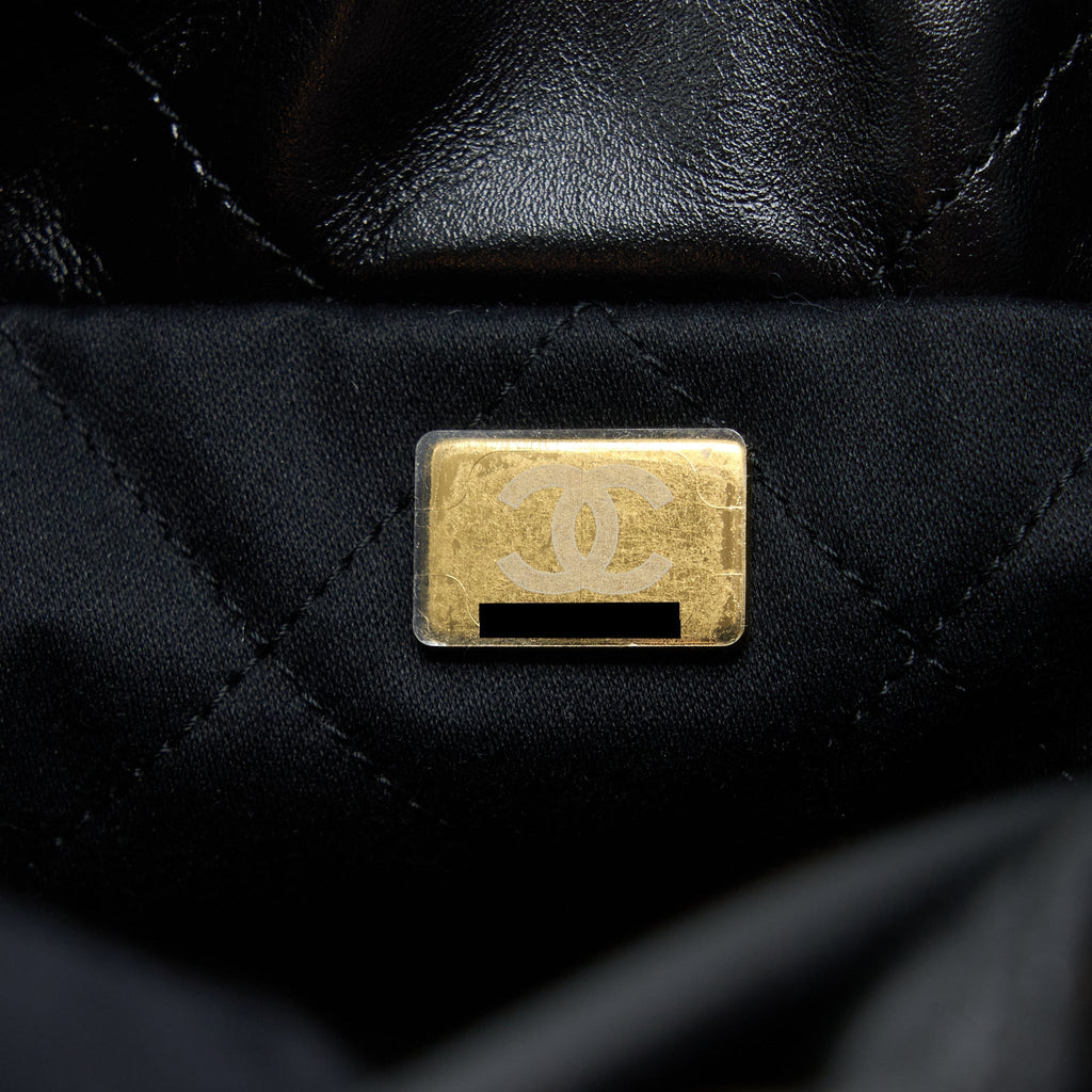 Chanel Mini 22 Bag Shiny Calfskin Black Brushed  (Microchip)