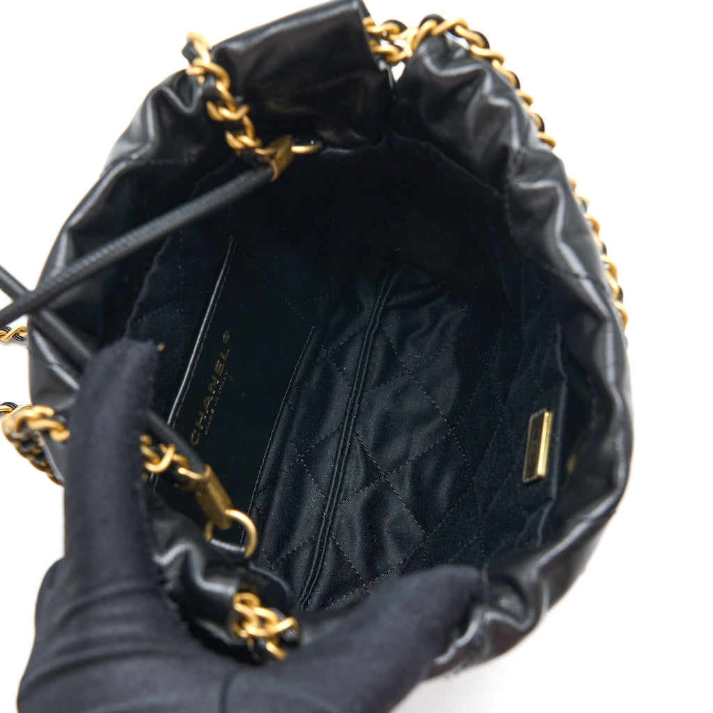Chanel Mini 22 Bag Shiny Calfskin Black Brushed  (Microchip)